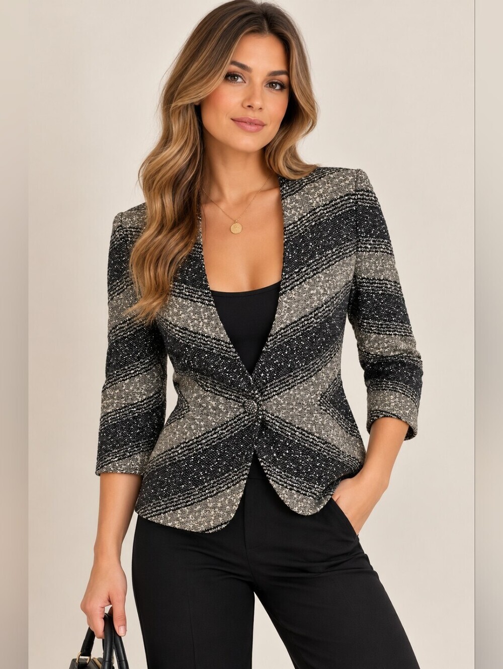 Ming Wang Black and Gold Blazer Coat XS Petite